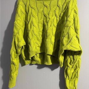 Pink Rose Vibrant Green Cable Knit Sweater